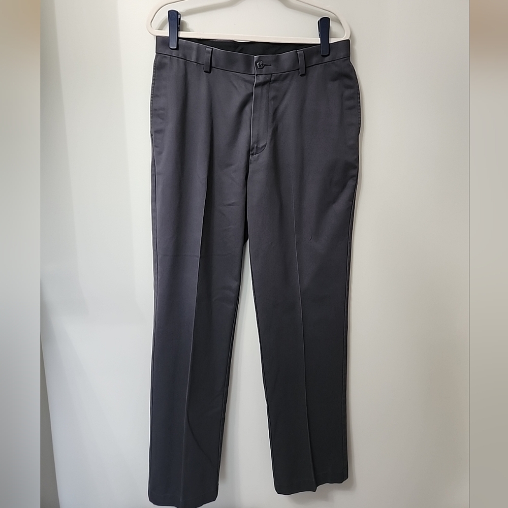 Roundtree & Yorke Travel Smart Men's Classic Fit Pants 33x32 Gray Chino Khaki